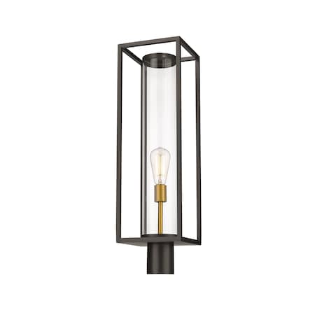 Dunbroch 1 Light Outdoor Post Mount Fixture, Deep Bronze + Outdoor Brass & Clear